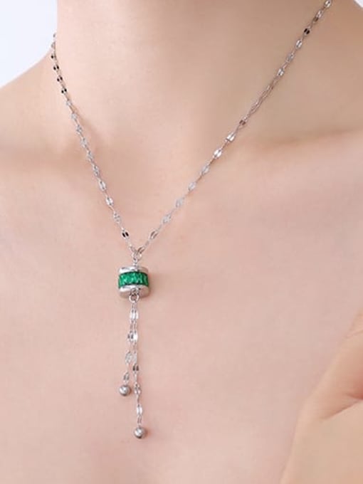 P687 steel Emerald Necklace Titanium Steel Cubic Zirconia Geometric Minimalist Tassel Necklace