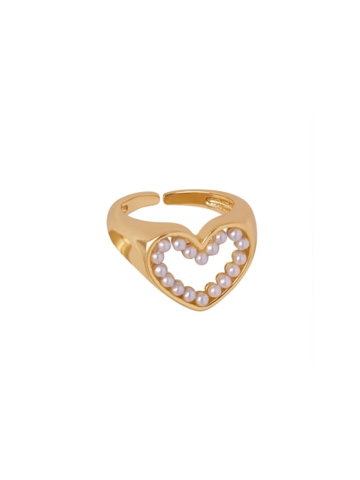 MAKA Brass Imitation Pearl Heart Trend Band Ring 0