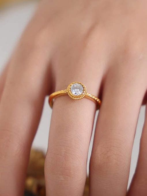 A526 Gold White Zircon Ring Brass Cubic Zirconia Geometric Vintage Band Ring