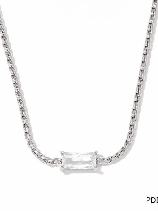 PDD362 Steel White Stainless steel Cubic Zirconia Geometric Dainty Link Necklace