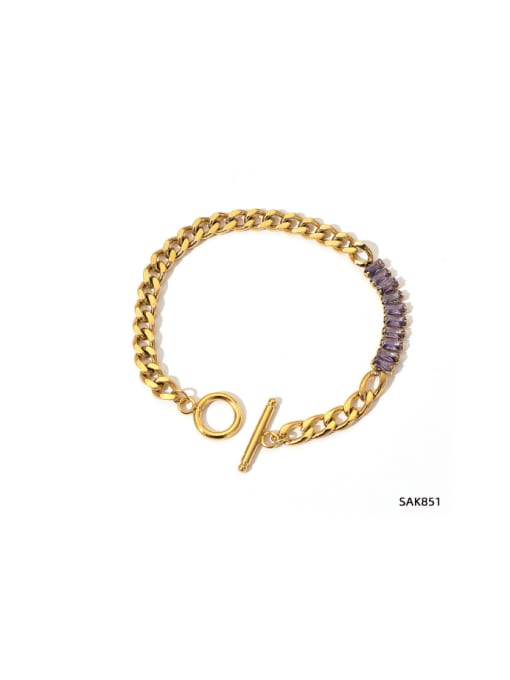 SAK851 Gold Bracelet Purple Stainless steel Cubic Zirconia Minimalist Geometric Bracelet and Necklace Set