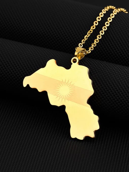 Golden A Titanium Steel Medallion Ethnic Map of Kurdistan Pendant Necklace