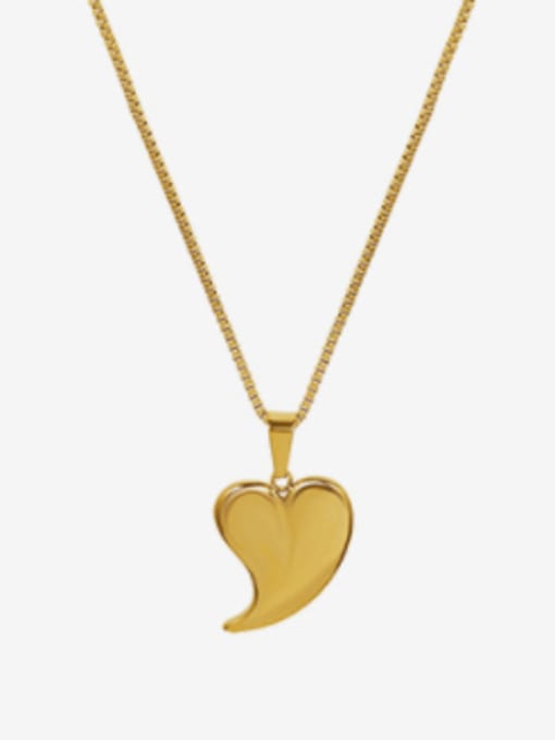 P1083 gold  40+5cm Titanium Steel Smooth  Heart Minimalist Necklace