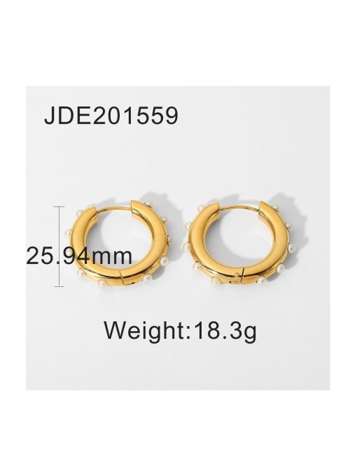 JDE201559 Stainless steel Imitation Pearl Geometric Trend Hoop Earring