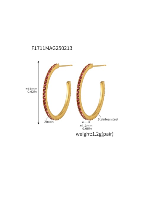 F1711 A Gold Zircon Earrings 15mm Stainless steel Cubic Zirconia Geometric Minimalist Stud Earring