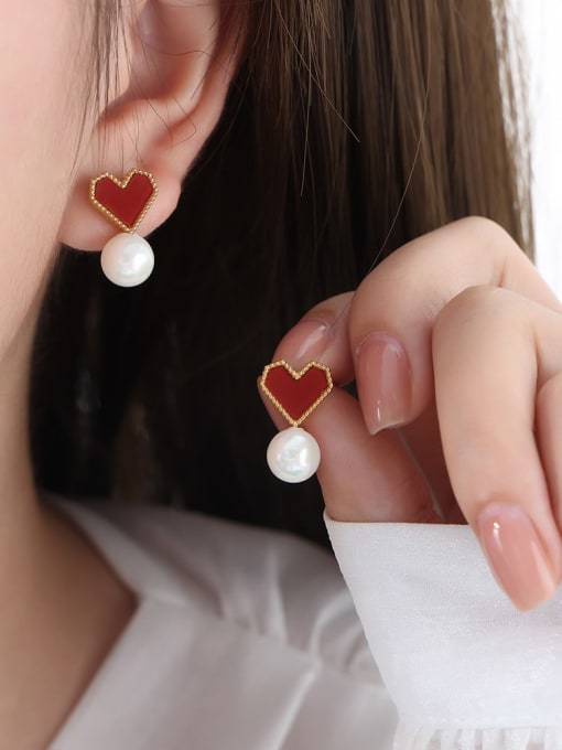 F956 Gold Red Acrylic Earrings Titanium Steel Acrylic Minimalist Heart Earring Bracelet and Necklace Set