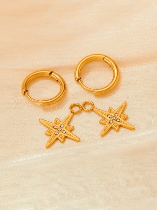 Clioro Stainless steel Cubic Zirconia Cross Star Vintage Huggie Earring 1