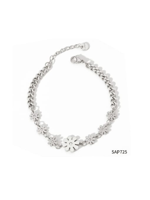 SAP725 Platinum Stainless steel Flower Minimalist Link Bracelet