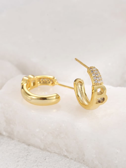 H00662 Gold Brass Cubic Zirconia Letter Dainty Stud Earring