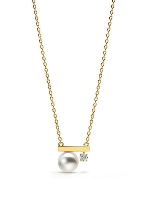 K.Love Titanium Steel Imitation Pearl Geometric Minimalist Necklace 0
