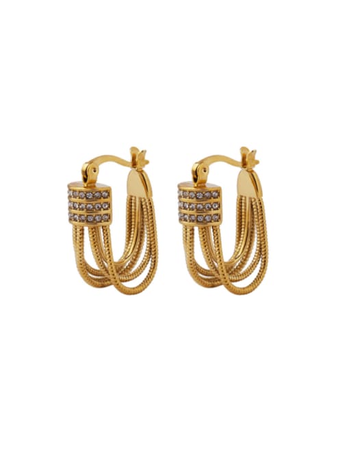 F080 Gold Earrings Titanium Steel Cubic Zirconia Geometric Vintage Huggie Earring