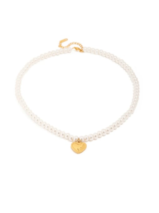 JDN21487 Stainless steel Imitation Pearl Heart Vintage Necklace