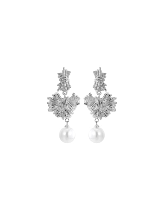 Clioro Brass Imitation Pearl Flower Trend Stud Earring 0