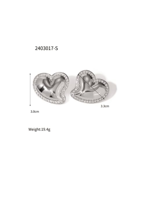 JDE2403017 Steel Stainless steel Cubic Zirconia Heart Hip Hop Stud Earring