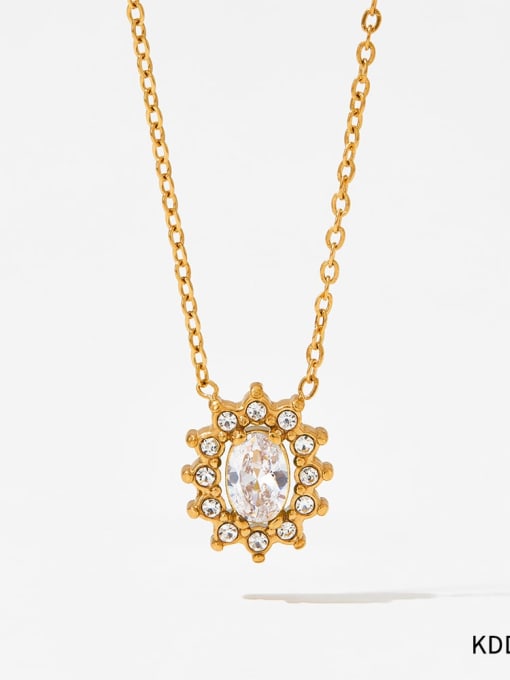 KDD394 Gold Stainless steel Cubic Zirconia Flower Vintage Necklace