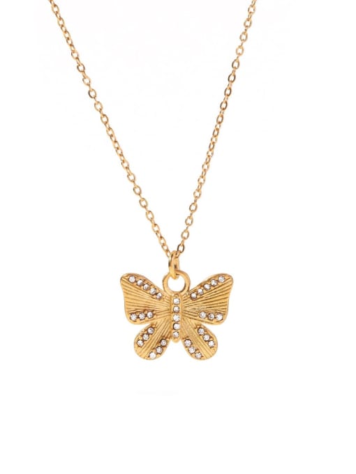 J&D Stainless steel Rhinestone Butterfly Vintage Necklace 1