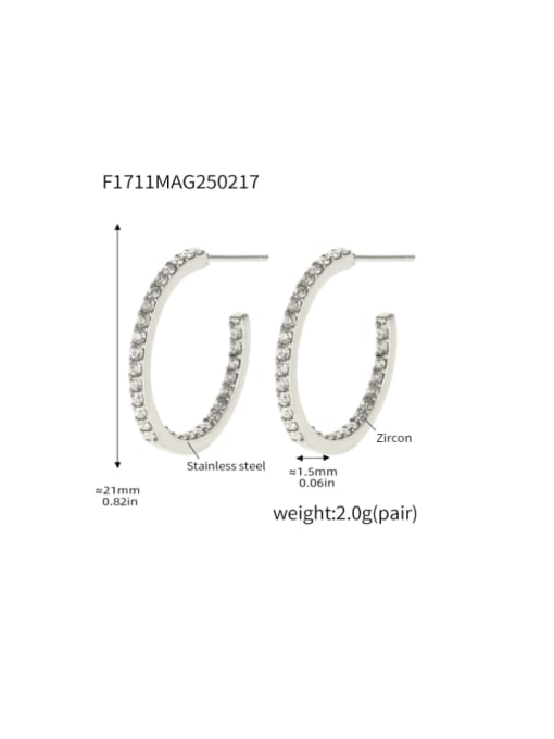 F1711 B steel white zircon earrings 21mm Stainless steel Cubic Zirconia Geometric Minimalist Stud Earring