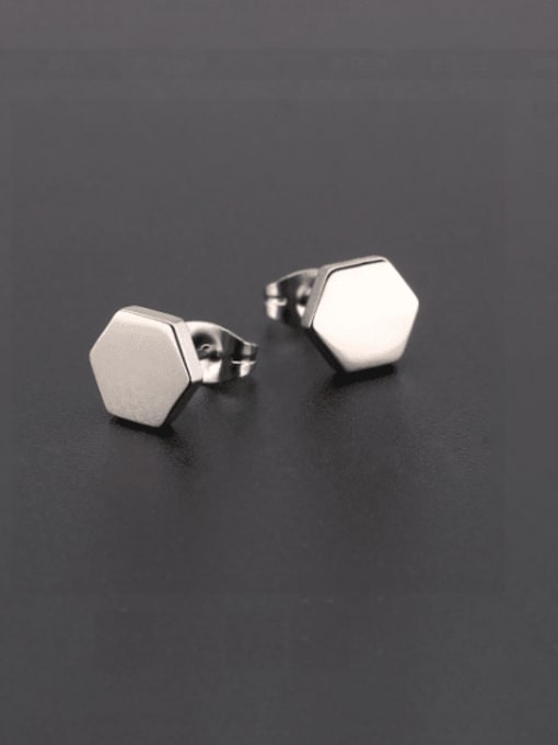 BELII Titanium Steel Smooth Hexagon Minimalist Single Earring(Single-Only One) 4