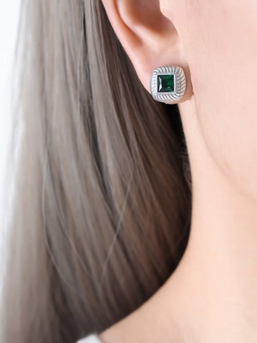 F850 Steel Green Glass Stone Earrings Vintage Geometric Titanium Steel Cubic Zirconia Earring and Necklace Set