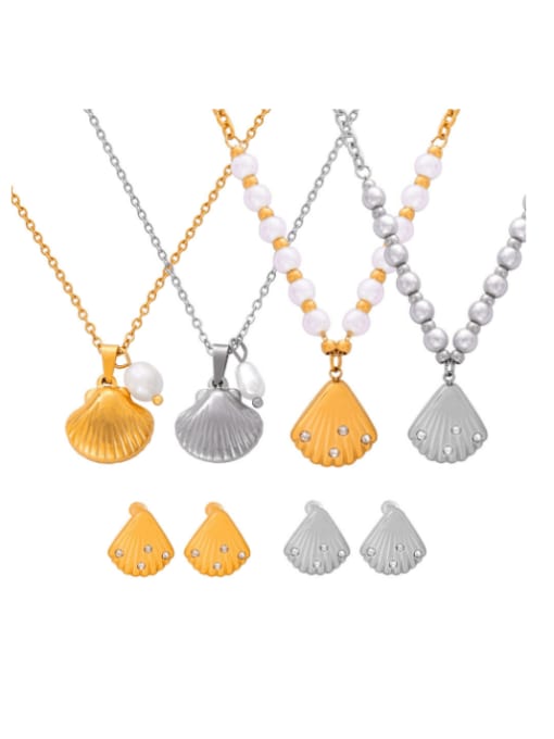 MAKA Trend Irregular Titanium Steel Freshwater Pearl Earring and Necklace Set