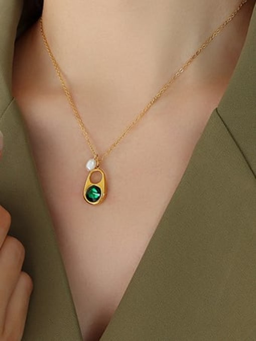 P283 gold necklace 40 +5cm Titanium Steel Glass Stone Minimalist Geometric   Earring and Necklace Set