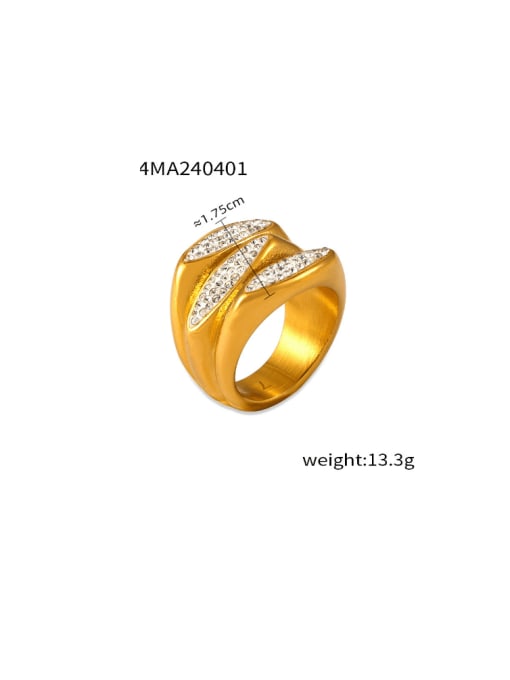 A594 Gold Ring Titanium Steel Rhinestone Geometric Hip Hop Stackable Ring