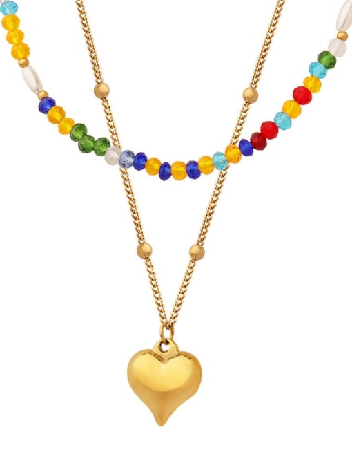 MAKA Titanium Steel Bead Heart Hip Hop Multi Strand Necklace