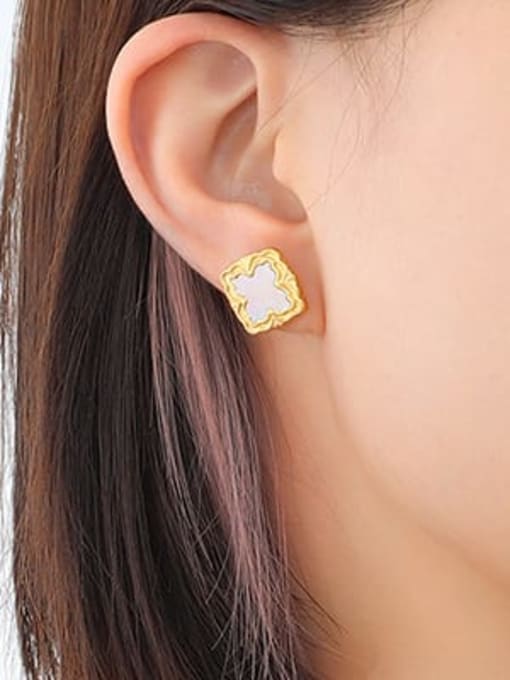 Gold white Seashell pattern Earrings Titanium Steel Shell Geometric Minimalist Stud Earring