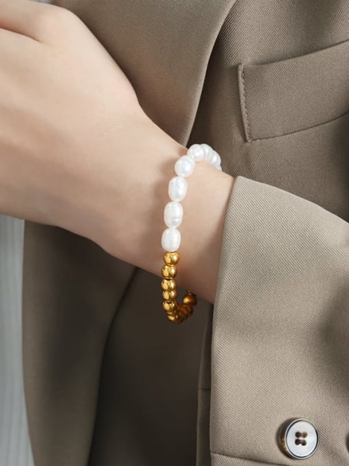 MAKA Titanium Steel Freshwater Pearl Geometric Trend Handmade Beaded Bracelet 1