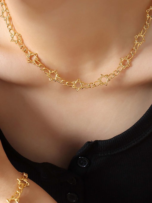 P1206 gold necklace 40 5cm Trend Geometric Titanium Steel Bracelet and Necklace Set