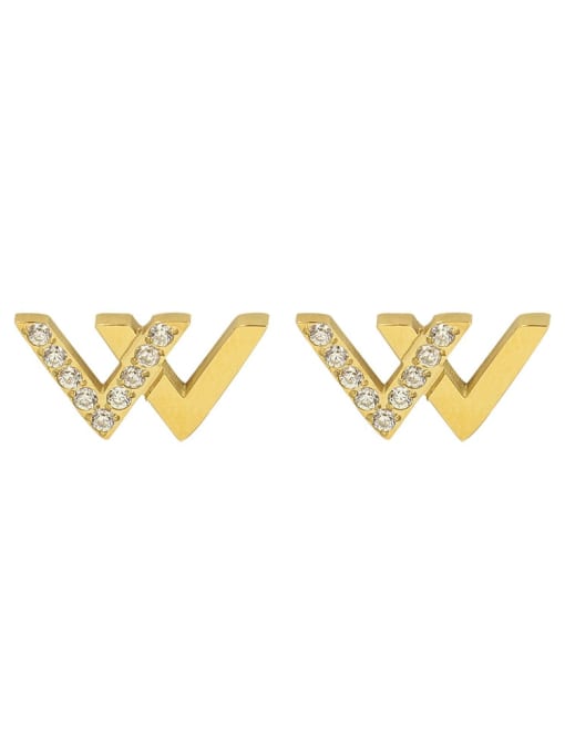 Gold Earrings Stainless steel Cubic Zirconia Letter Minimalist Stud Earring