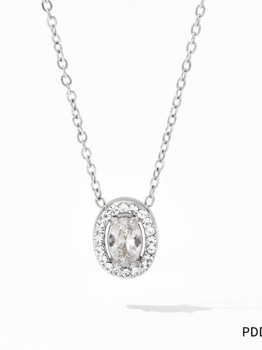 PDD371 steel color Stainless steel Cubic Zirconia Flower Vintage Necklace