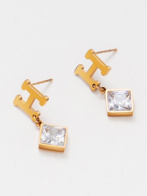 YAYACH Stainless steel Cubic Zirconia Square Minimalist Letter H Drop Earring 1