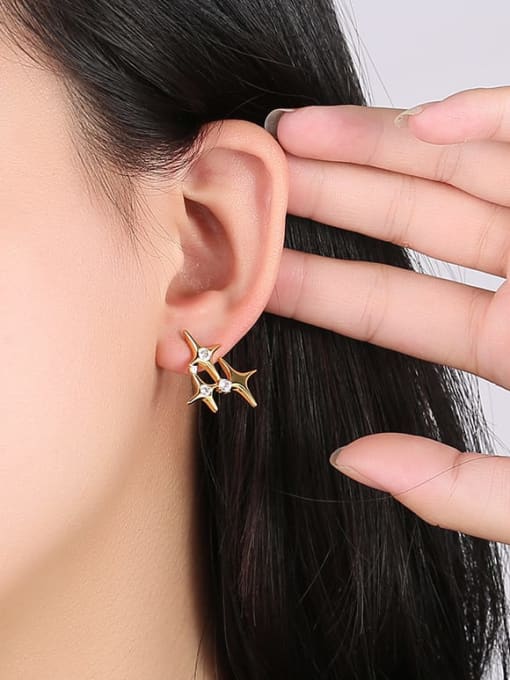 Clioro Brass Rhinestone Star Cross Minimalist Stud Earring 1