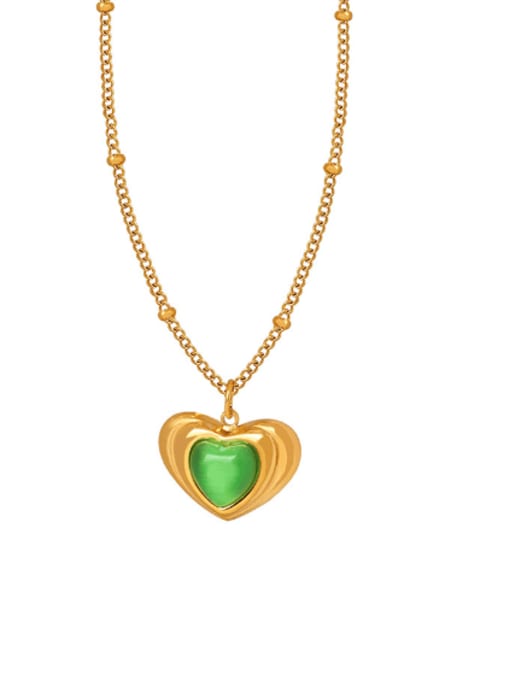 gold+green necklace Vintage Heart Titanium Steel Glass Stone Earring and Necklace Set