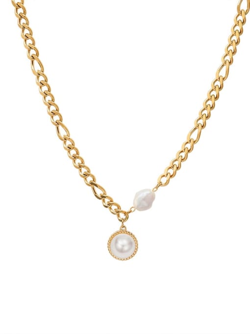 MAKA Titanium 316L Stainless Steel Imitation Pearl Geometric Vintage Necklace with e-coated waterproof