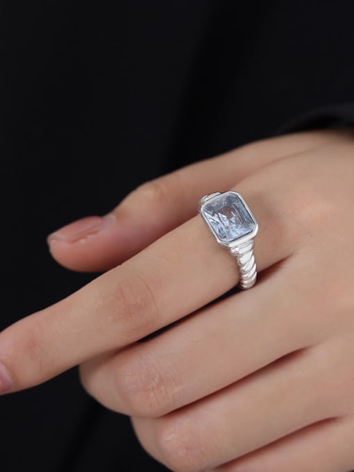 A504 White Glass+ Stone Steel Titanium Steel Glass Stone Geometric Minimalist Band Ring