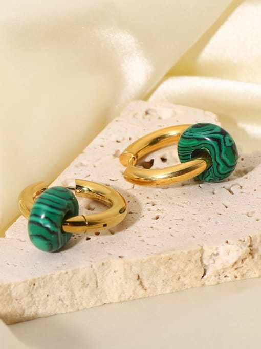 J&D Stainless steel Green Geometric Colored stones Vintage Huggie Earring 0