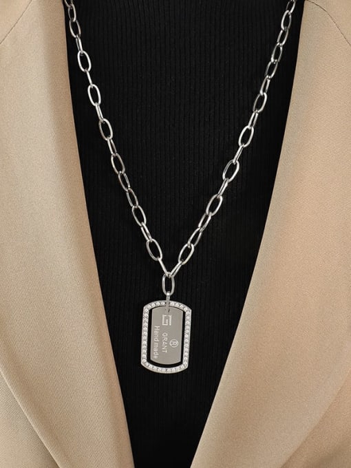 P1389 steel necklace 60+ 5cm Titanium Steel Geometric Hip Hop Long Strand Necklace