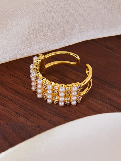 MAKA Brass Imitation Pearl Geometric Hip Hop Band Ring