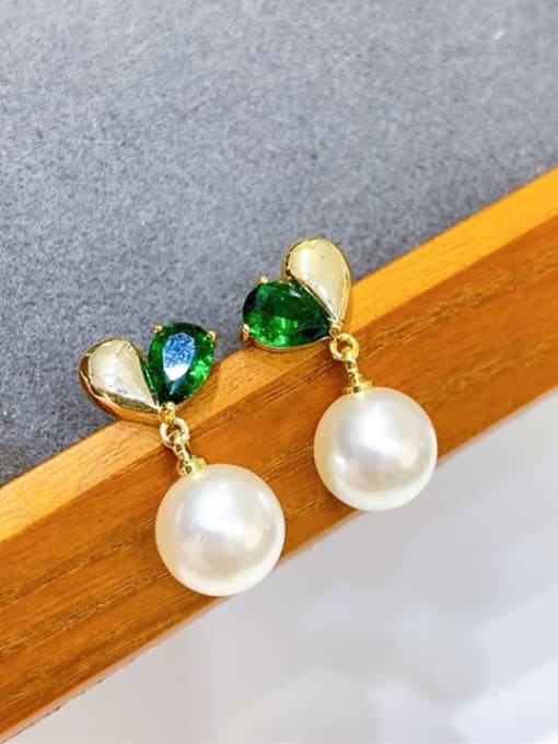 H00401 gold+white Brass Imitation Pearl Heart Vintage Stud Earring