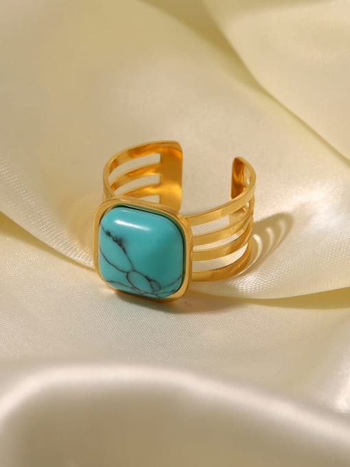 J&D Stainless steel Turquoise Geometric Hip Hop Stackable Ring 1