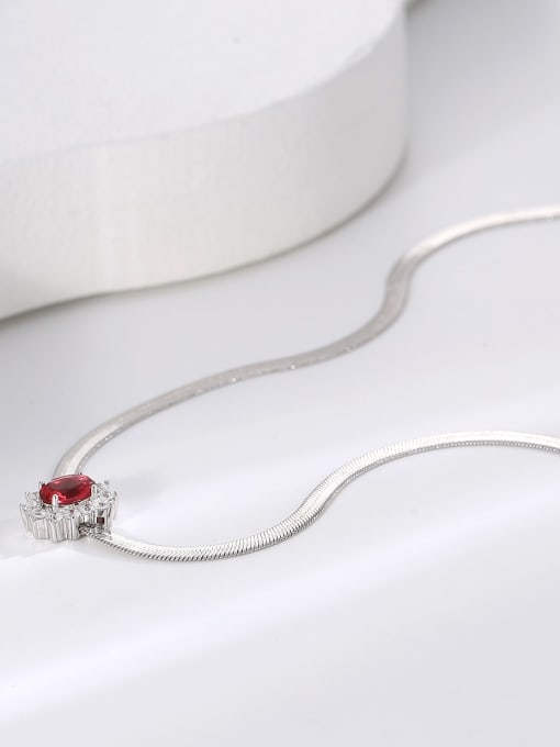 H01178 Red +white gold Brass Cubic Zirconia Geometric Vintage Necklace