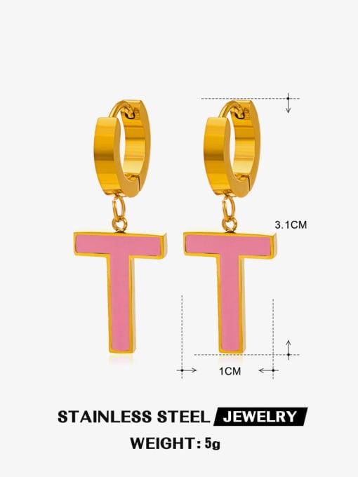 T-shaped pink earrings Stainless steel Cubic Zirconia Cross Hip Hop Huggie Earring