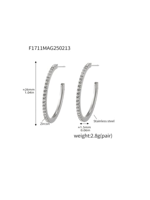 F1711 A Steel White Zircon Earrings 26mm Stainless steel Cubic Zirconia Geometric Minimalist Stud Earring