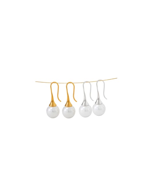 Clioro Stainless steel Imitation Pearl Geometric Trend Hook Earring 0