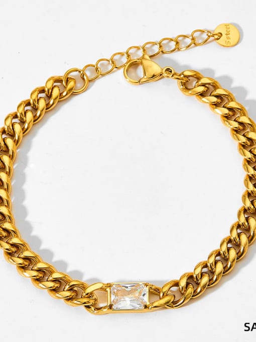 SAK861 Bracelet Gold White Zirconia Trend Geometric Stainless steel Cubic Zirconia Bracelet and Necklace Set
