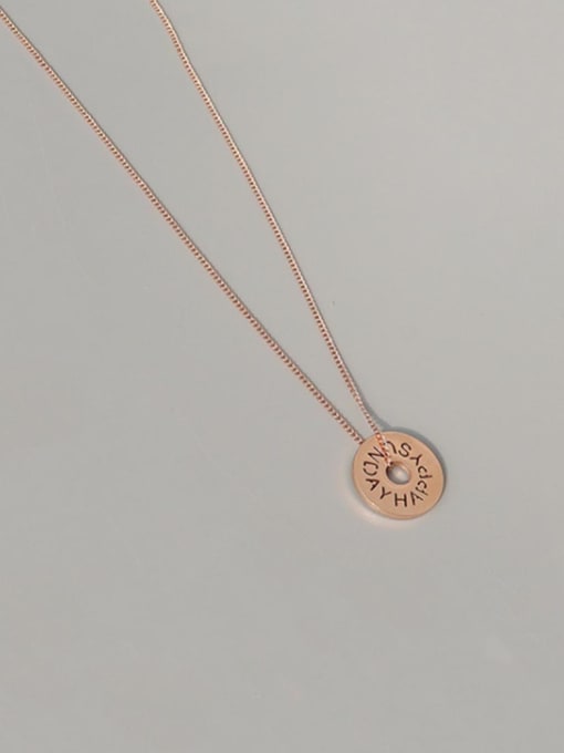 Rose gold necklace 39+5cm Titanium 316L Stainless Steel Hollow Round Letter Minimalist Necklace with e-coated waterproof