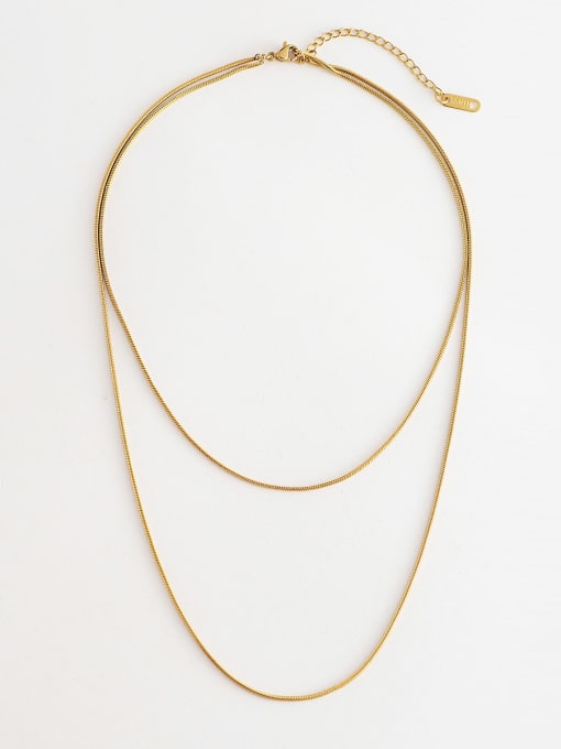 gold Round bead chain 14 true gold multi-layer overlapping titanium steel snake Bone Necklace