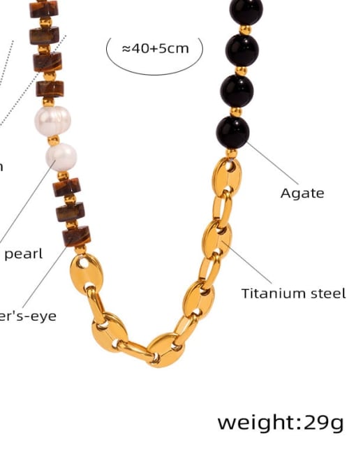 P084 Agate Necklace 40 5cm Titanium Steel Freshwater Pearl Geometric Trend Beaded Necklace